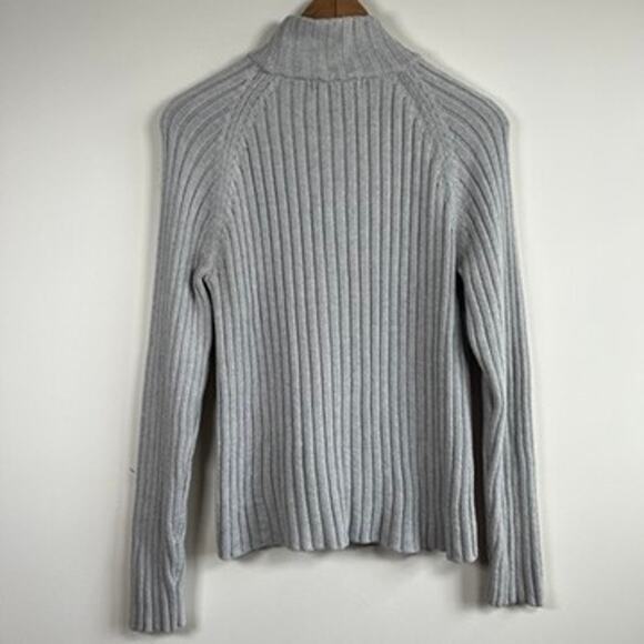 Crystal Kobe Light Gray Ribbed Cable Knit Mock Neck Cotton Sweater Women Size M - Picture 7 of 9
